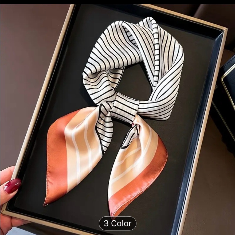 Striped Black and White with Orange Silk Scarf